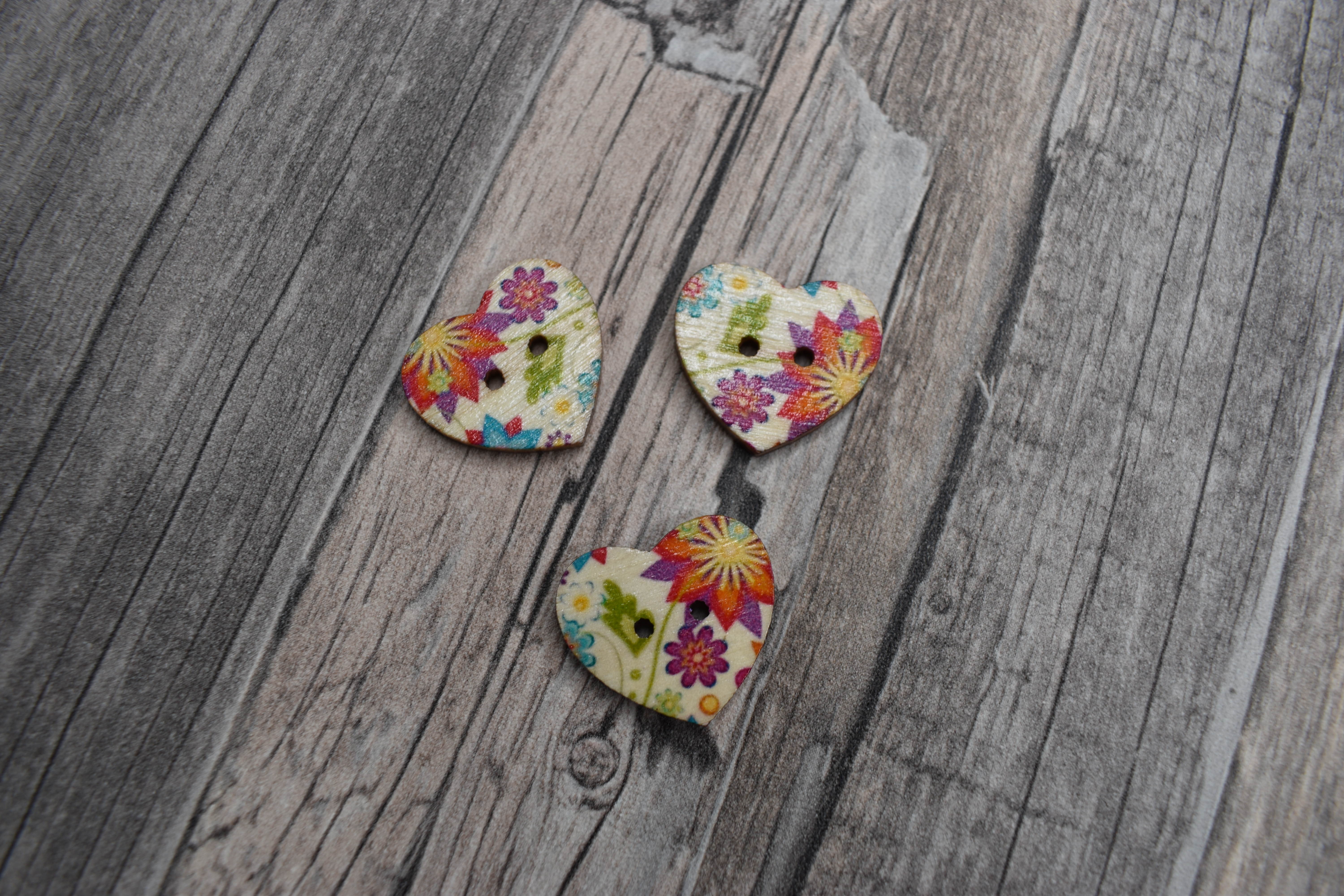 Herz Holzknopf 25mm Colorful Flowers