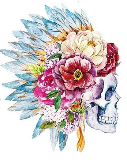 Bügelbild Indian Flower Skull 