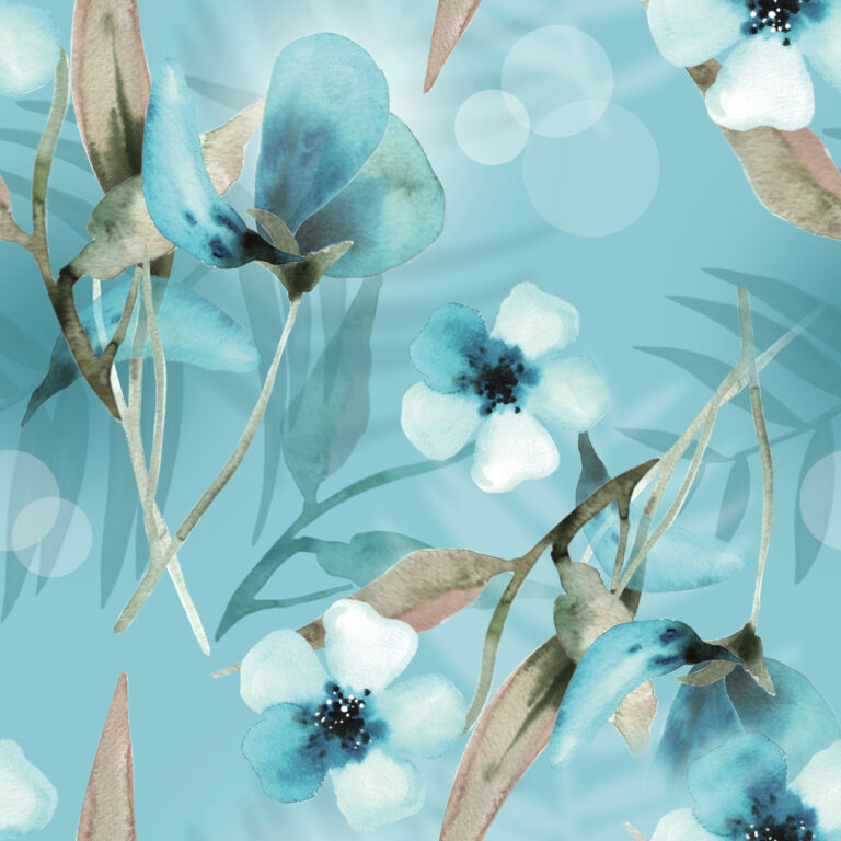 Softshell Watercolor Flowers Blue Katinoh 